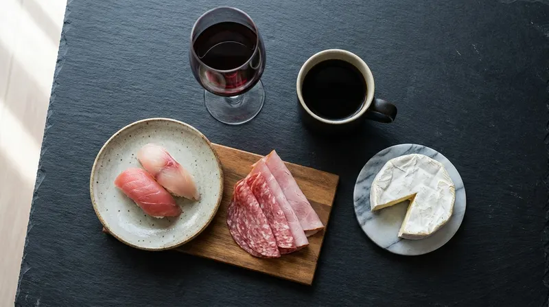 Foods to avoid during pregnancy: raw-fish sushi, cured deli meats, soft bloomy-rind cheese, red wine and coffee