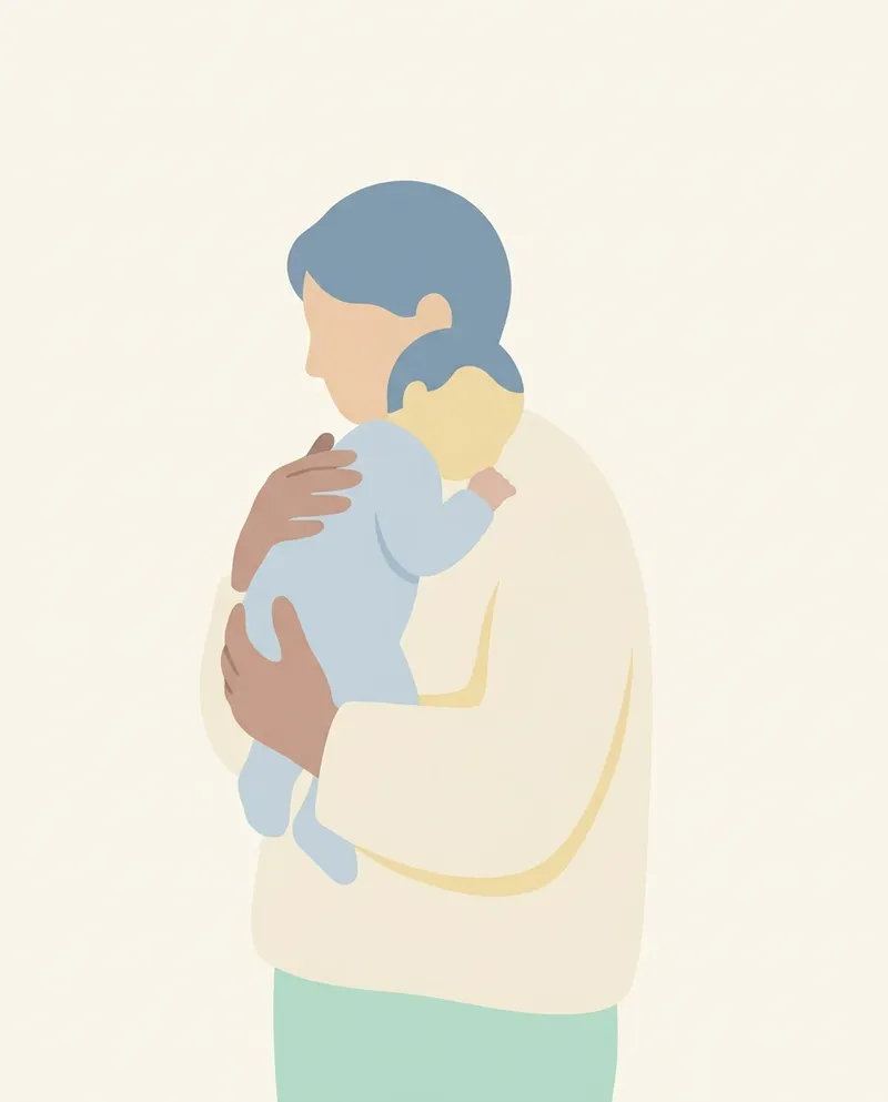 Illustration of a parent holding a newborn upright against the chest and shoulder after a feed