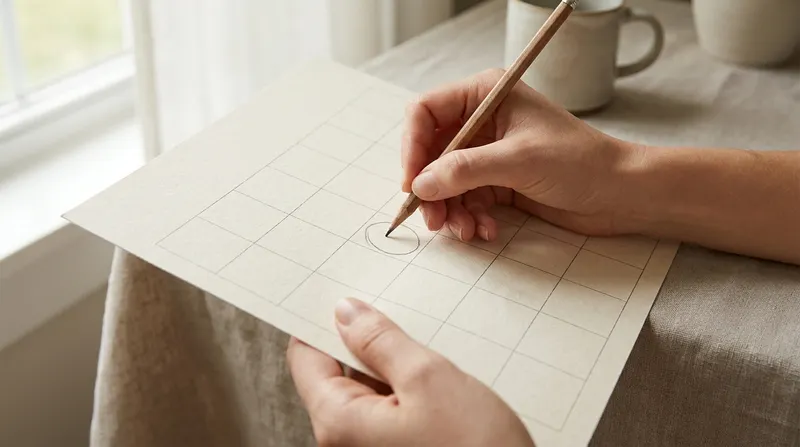 A woman circling a day on a blank monthly calendar to track her menstrual cycle and fertile window